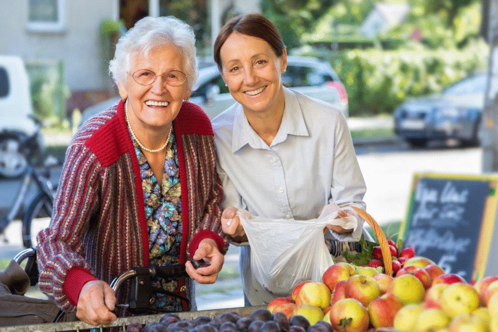 An elderly woman and her caregiver daughter spending time together because of Donna Gurule